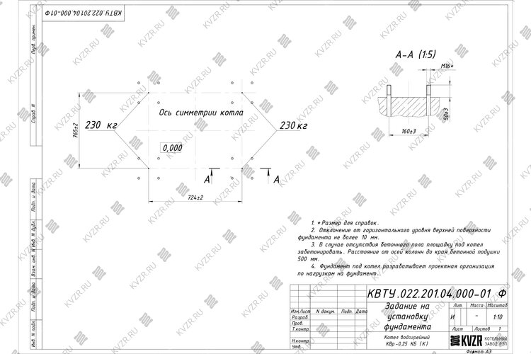 Фундамент котла КВ 0.25 чертеж