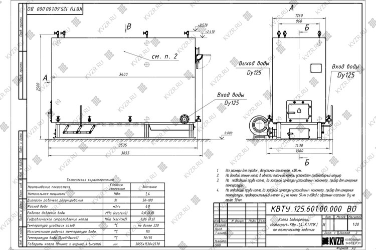 Котел КВм 1.4 с РПК чертеж