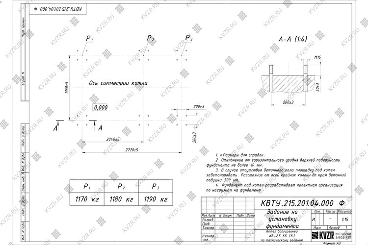 Чертеж фундамента котла КВр 2.5