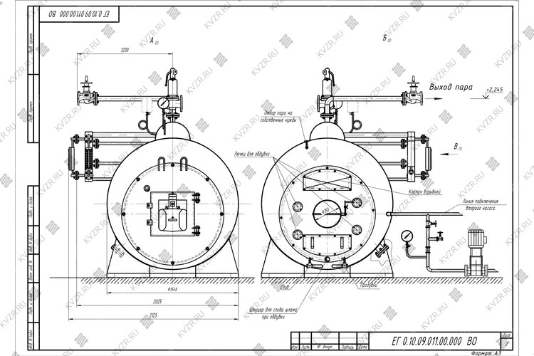 Чертеж парогенератора 1000 кг 170 С на дизеле